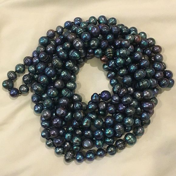 Vintage Peacock Pearls Necklace Endless Strand 99 inches Long - Picture 8 of 12